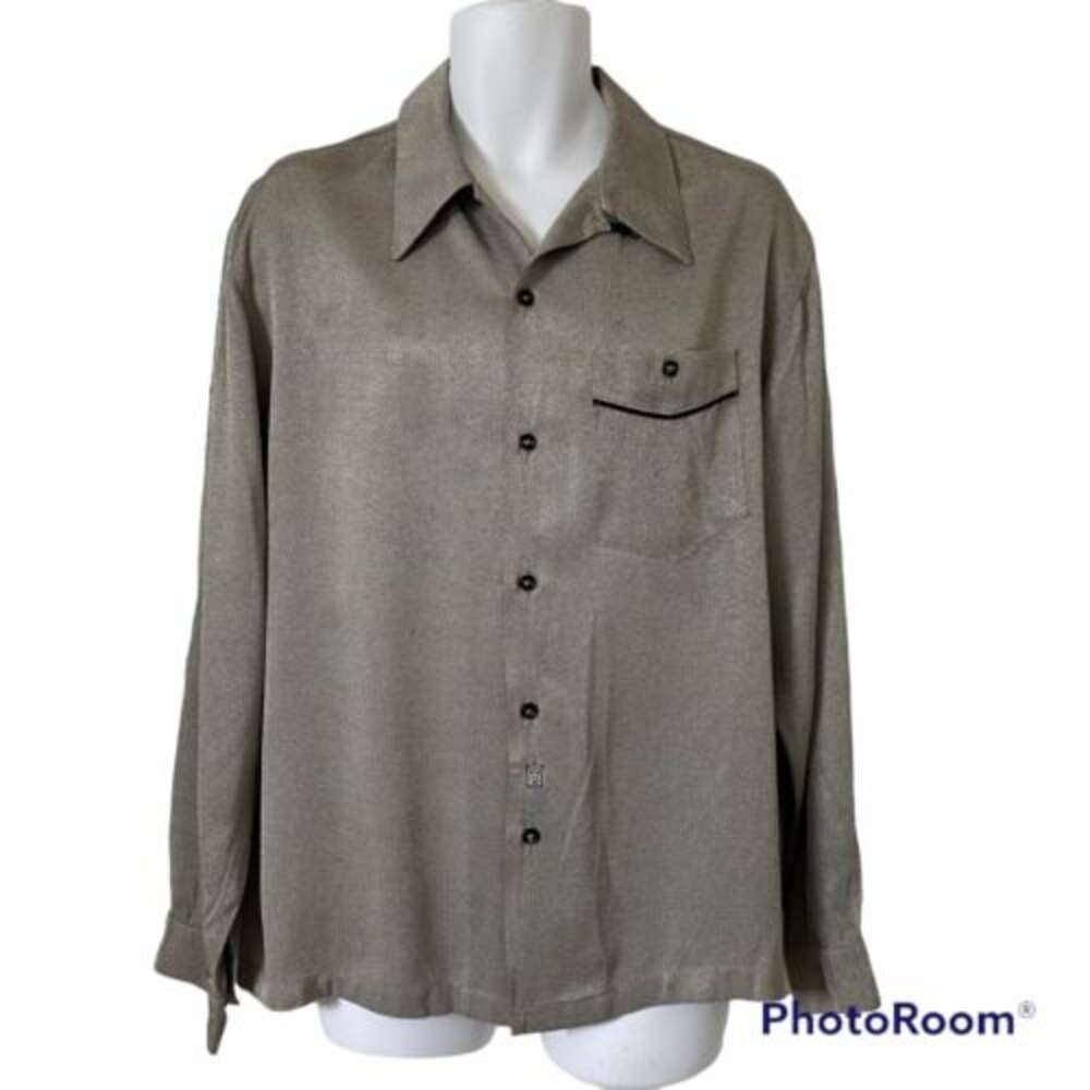 Vintage 1970s Shirt Large Diablo Saturday Night Fever Men's Polyester Disco Gray